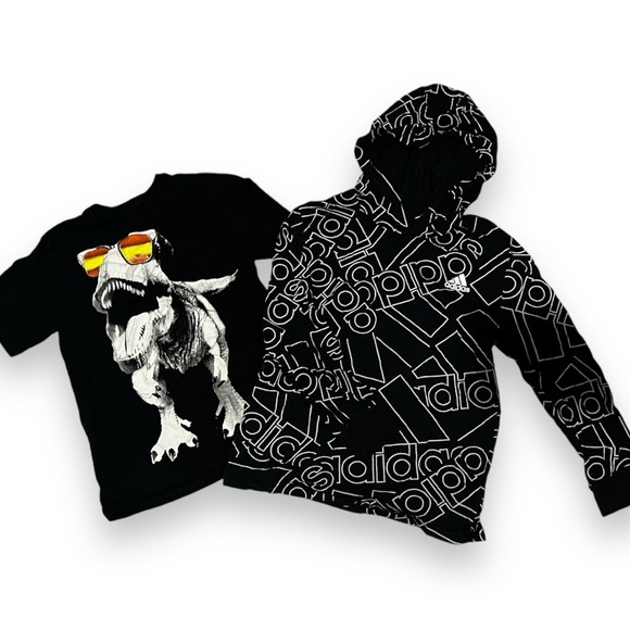 Adidas Boys Black White Hoodie Children’s Place T-Rex T Shirt Small Medium 7 / 8 - Picture 1 of 3